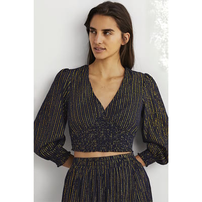 Boden Lurex Smocked Crop Top Nvy Größe: 22 | Blusen Outlet | Damen