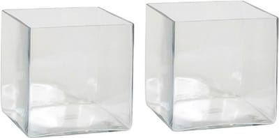 Mica Decorations Vaas - 2x - vierkant - transparant - glas - 20 cm - Accubak - Glazen vazen - Woonaccessoires