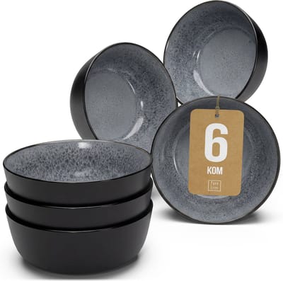 Pure Living Ibiza Dark Set Van 6 Kommen - 700ml - Grijs - Aardewerk - Vaatwasserbestendig - Magnetronbestendig