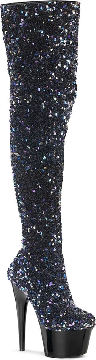Pleaser - ADORE-3020 Plateau Overknee Laarzen - Paaldans schoenen - 35 Shoes - Zwart