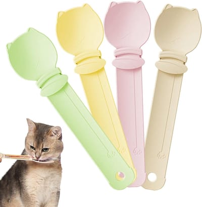 Set van 4 Voedingslepels voor Katten - Ideaal voor Snacks, Treats en Voeding met Cat Strip voor Puree en Koekjes