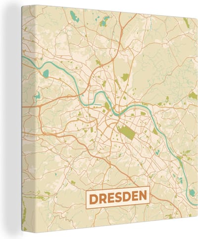 Canvas Schilderij Plattegrond - Dresden - Vintage - Kaart - Stadskaart - 20x20 cm - Wanddecoratie