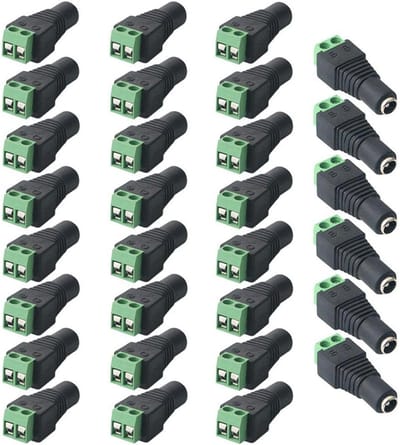 Set van 30 DC-connectoren 5,5 x 2,1 mm - 2-pins - Geschikt voor videobewaking en LED-strips