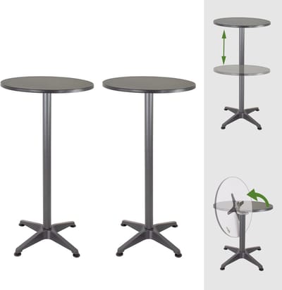 2x bartafel 2in1 bistrotafel aluminium inklapbaar in hoogte verstelbaar 70/115 cm Ø 60 cm partytafel bartafel