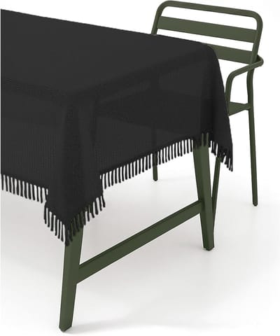 Tuintafelkleed met franjes - Buitenkleed - Terras decoreren - Afwasbaar en weerbestendig - 160 cm rond - Zwart