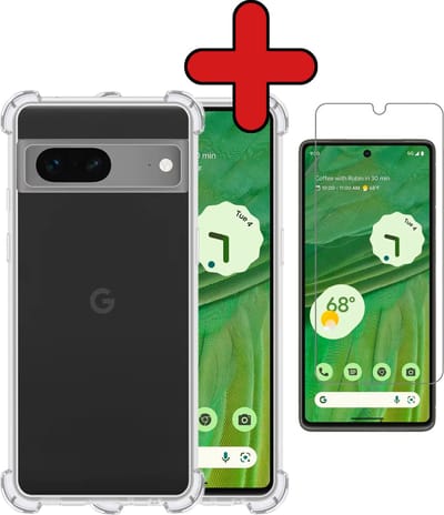 Hoesje - Met Screenprotector - Geschikt voor Google Pixel 7 - Sterk & Shockproof - Back Cover - Siliconen Case - Telefoon Hoes - Shock Proof - Telefoonhoes - Transparant