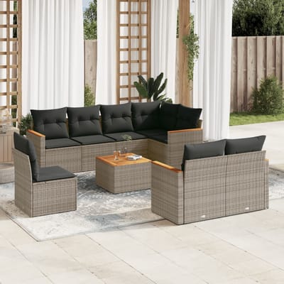 vidaXL - 9-delige - Loungeset - met - kussens - poly - rattan - grijs
