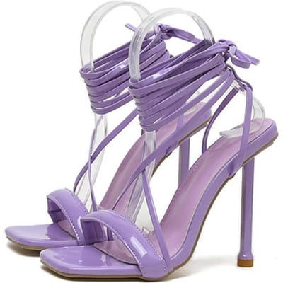 Liyke Summer Enkel Cross-Tied Blauw Groene Vrouwen Stiletto Hoge Hakken Strappy Sandalen Mode Vierkante Teen Veterschoenen Feest Prom Schoenen 35 paars