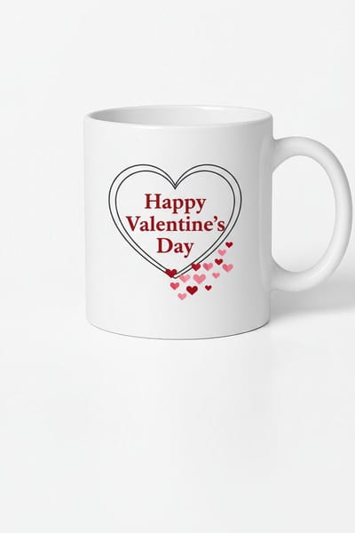 Valentijnsdag Mok "Happy Valentine's Day" met Romantische Hartenprint - Keramische Geschenk Beker
