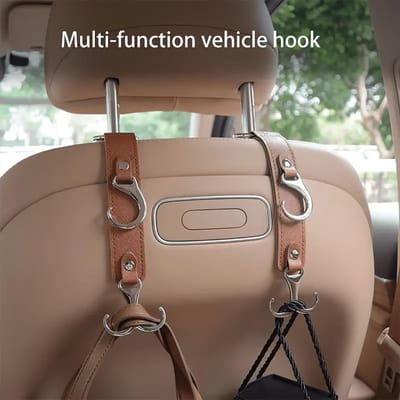 Kunstleren haken voor de achterkant van autostoelen - Perfect voor boodschappentassen, jassen, paraplu's en handtassen - Geschikt voor autoaccessoires Brown veelkleurig
