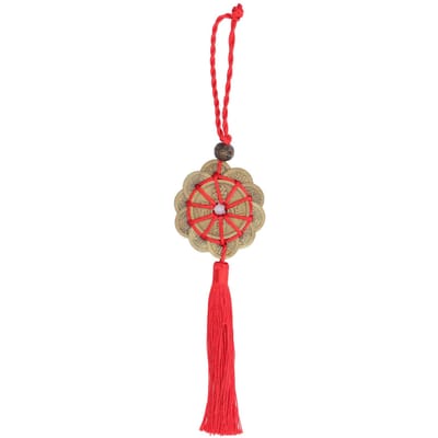 Pièces chinoises Feng Shui Fortune Argent avec Cordon Rouge Ornement Suspendu pour le Nouvel An Chinois beige