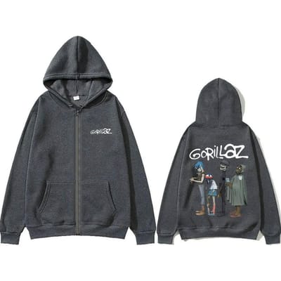 Alternative Rock Band Gorillaz Grafische Rits Hoodie Heren Dames Hip Hop Mode Ritsjas Casual Oversized Rits Sweatshirt XL donkergrijze kleur