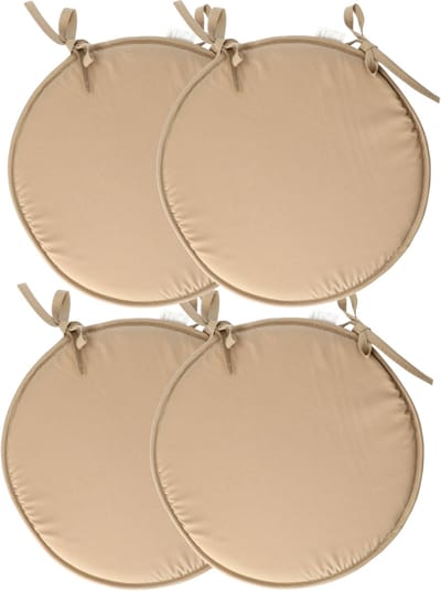 Stof Textile Home stoelkussens - 4x - beige - D40 x H3 cm - voor binnen - touwtjes sluiting - zitkussens plat - rond