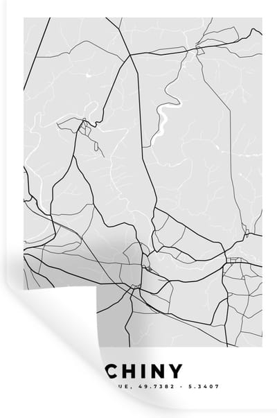 Muurstickers - Sticker Folie - Stadskaart – Plattegrond – België – Zwart Wit – Chiny – Kaart - 20x30 cm - Plakfolie - Muurstickers Kinderkamer - Zelfklevend Behang - Zelfklevend behangpapier - Stickerfolie