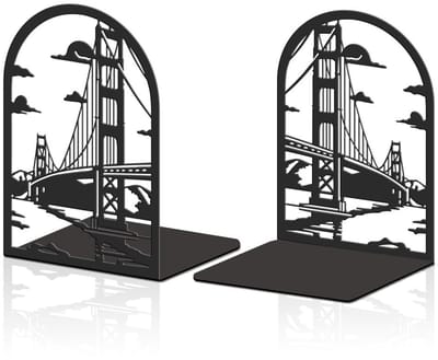 Dailygoods- Boekensteunen Zwart - 2 Stuks - Metalen Boekensteun - Decoratieve Boekensteunen - Hoge Sterkte - Golden Gate Bridge Design - 135 mm Breed - Boekenplankhouder