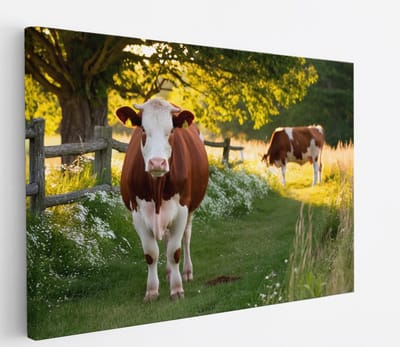 Saammp Canvas Schilderij - 2 Koeien - Nederland - Natuur - Dieren - 45x30 - Foto op canvas - Wanddecoratie - Muurdecoratie Woonkamer - Slaapkamer decoratie - Canvas Print