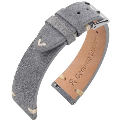 Suede Vintage Lederen V-Stitch Horlogebandje - Makkelijk Zelf te Monteren - Grijs 18mm