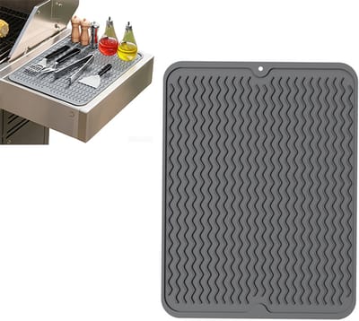 Siliconen afdruipmat - Siliconen bakmat - Afvoermat voor de gootsteen - Olie-afdruipmat - Hittebestendig en gemakkelijk schoon te maken - 40*30 cm - Geschikt voor keukens, buitenbarbecues, badkamers, enz. - Grijs