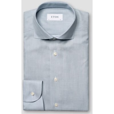 Eton Overhemd Organic Supima Cotton Subtle Herringbone Flanel Licht Blauw / male