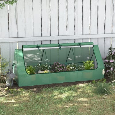 MEUNIQ Mini foliekas 240 x 90 x 90 cm met oprolbaar dak, gaasvensters en stalen frame, tunnelkas voor tuin en kweek van planten en zaailingen, groen