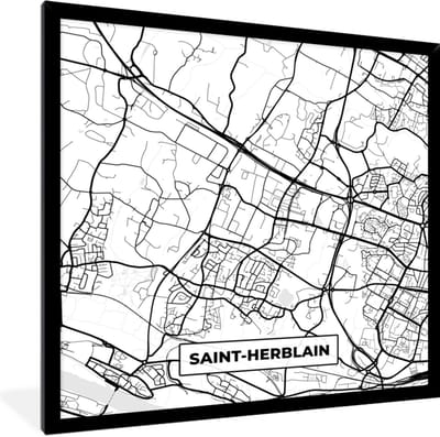 Fotolijst incl. Poster Zwart Wit- Stadskaart - Frankrijk - Kaart - Saint-Herblain - Plattegrond - Zwart wit - 40x40 cm - Posterlijst