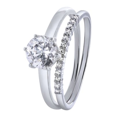 Lucardi Dames Dubbele ring met zirkonia - Ring - Cadeau - Echt Zilver - Zilverkleurig