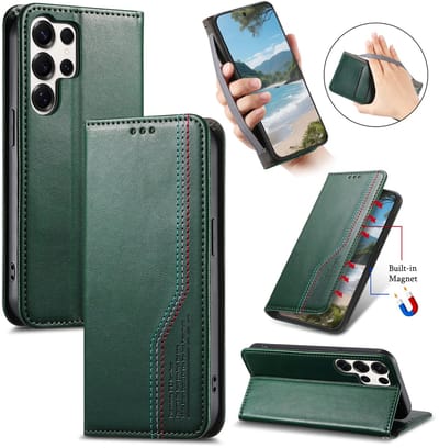 Praktische en Stijlvolle PU Leren Portemonnee Hoes voor Galaxy S25 Ultra _ Groen