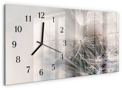 Tulup Wandklok - Paardebloem Klok Glas Met Opdruk - 60x30 cm - Grijs Moderne Wandklok Glas - Zwarte Handen - Rechthoekige Wandklok - Klok Glas Met Opdruk - Moderne Wandklok Glas