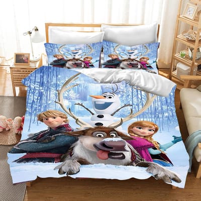 Kinder Frozen Prinses Beddengoed Set Elsa Beer Dekbedovertrek Queen met Kussensloop 3D Kinder Beddengoed Set EU Single(135*200cm)3pcs