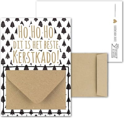 Geldkaart met mini Envelopje -> Kerst - No: 10 (HoHoHo dit is het Beste KerstKado - Kerstbomen, zwart) - LeuksteKaartjes.nl by xMar