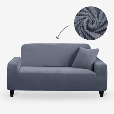 BankhoesDiscounter Knitted Voorgevormde Bankhoes – M4 (220-300cm) – Grijs – Sofa Cover – Bankbeschermer – Bankhoes Stretch