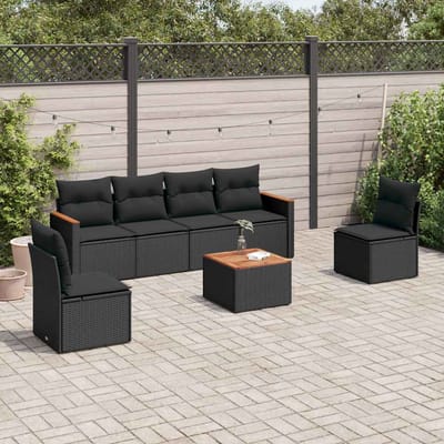 vidaXL - 7-delige - Loungeset - met - kussens - poly - rattan - zwart