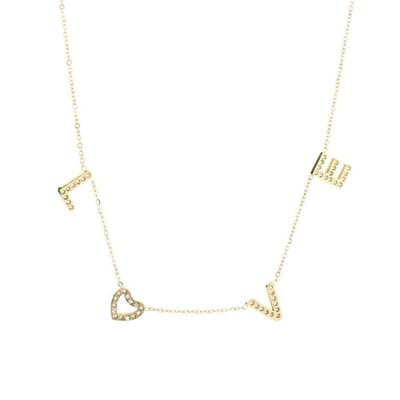 Bijoutheek Collier Love Hart Witte Stenen Goud