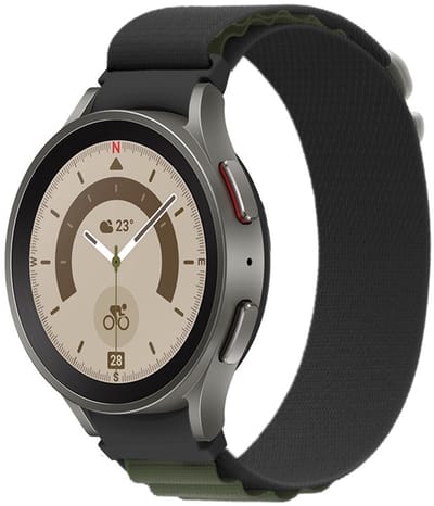 Nylon loop bandje - Geschikt voor Samsung Galaxy Watch 7 (40 & 44mm) / Watch 6 (Classic) / Watch 5 (Pro) / Watch 4 (Classic) / Watch FE - hook sluiting - zwart groen