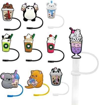 Pack van 10 Cartoon Straw Caps - Schattige Silicone Rietjesdeksels - Herbruikbaar en Stofdicht