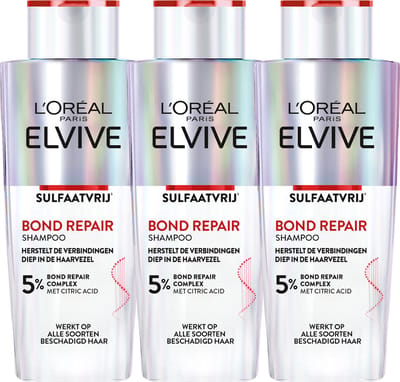 L'Oréal Paris Elvive Bond Repair Sulfaatvrije Shampoo - Beschadigd Haar - Shampoo Voordeelverpakking - 3x 200ml