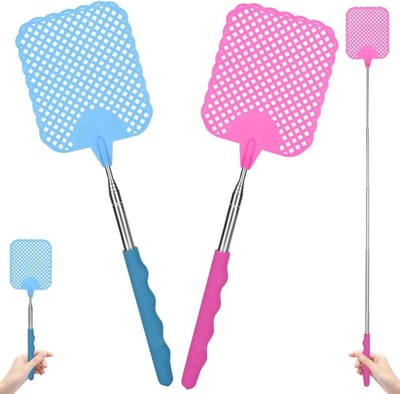 Verstelbare Vliegenspray - 2 Stuks Handmatige Telescopische Vliegenslagers met Roestvrijstalen Handvat voor Effectieve Vliegenbestrijding (Roze en Blauw)
