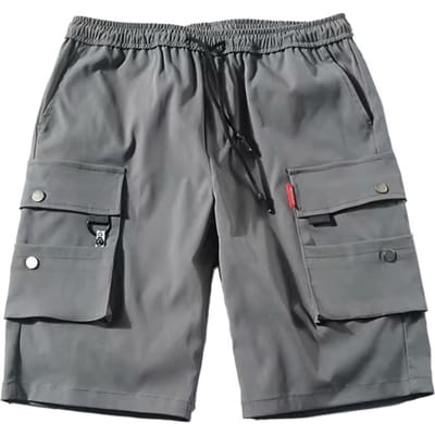 Zomer Mannen Elastische Tailleband Trekkoord Shorts Meerdere Zakken Effen Kleur Rechte Wijde Pijp Middelhoge Taille Sport Cargo Shorts Straatkleding XXXL gray