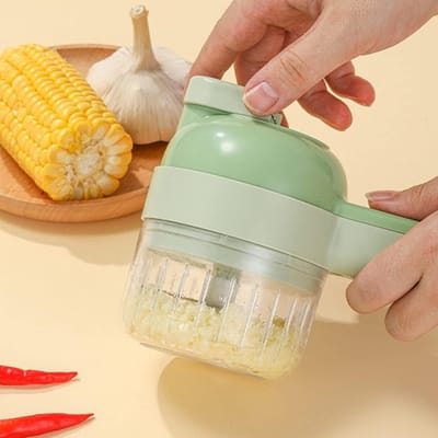 SEVENMOON® Elektrische 4-in-1 Groentesnijder & Mixer – Oplaadbaar, Draagbaar & Multifunctioneel – Keukengadget voor Snijden en Mixen