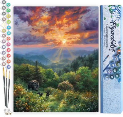 Figured'Art Schilderen op Nummer Volwassenen canvas Beer en zonsondergang - Handwerk acrylverf Kit DIY Compleet - 40x50cm zonder frame