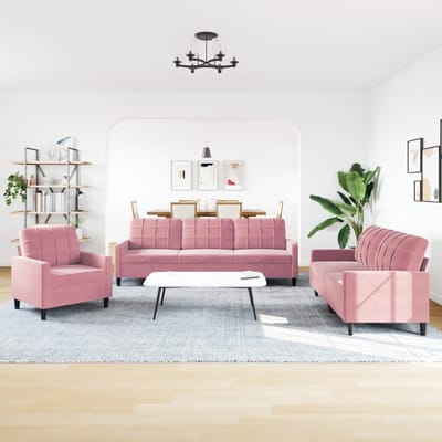 vidaXL - 3-delige - Loungeset - met - kussens - fluweel - roze