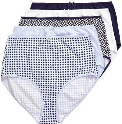Ulla Popken - Dames - Maxi slips set van 5 met patroon/effen - Lichtblauw - Maat 42+