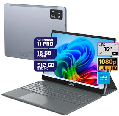 Windows Tablet 16 Inch Touchscreen - 16GB RAM - 512GB SSD - Intel - Inclusief Toetsenbord Cover - Windos 11pro - 2-in-1 Laptop voor Studie, School, Kantoor, Thuiswerken en Zakelijk Gebruik - Full HD