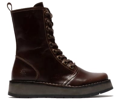 Fly London Dames Bruin RAMI043 Casual Leren Veter Enkellaarsjes