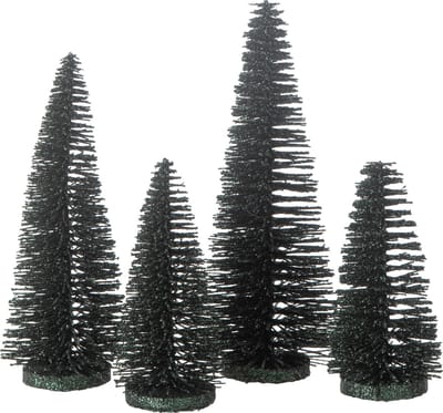 J-Line decoratie Kerstboom Glitter - kunststof - donkergroen - doos van 4