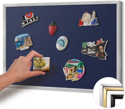 Wallfluent - Marine Magneetbord Met Effen Achtergrond - 60 cm x 40 cm - Magneetbord met Zilveren Frame - Kleur: donker marineblauw - Magnetisch Bord Decoratief - Magneetbord Voor Thuiskantoor - Magneetbord Multifunctioneel