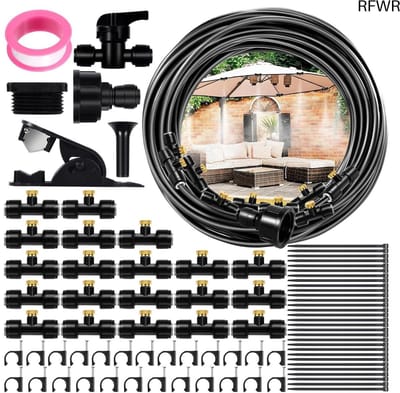 RFWR® Buitenvernevelingssysteem met Slang en Metalen Sproeiers - 103 Stuks Spuitnevelkoeling voor Tuin en Terras