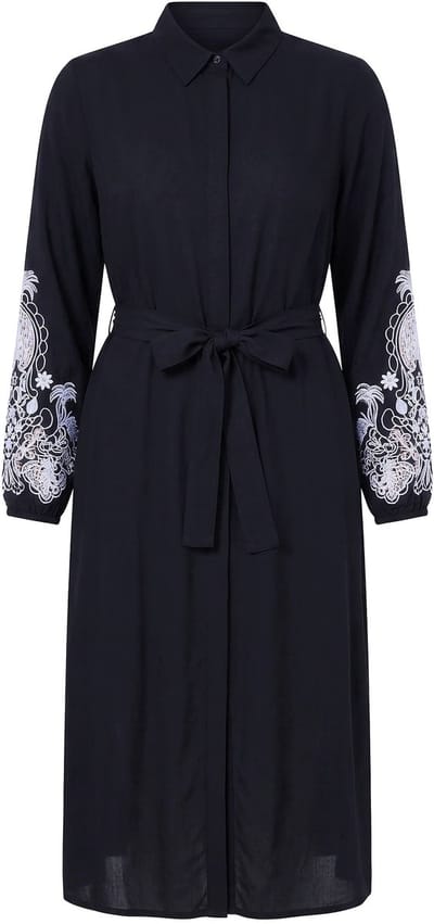 Studio Untold - Dames - Overhemdblouse-midijurk A-lijn geborduurde pofmouwen - Zwart - Maat 50+