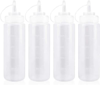 Plastic Squeeze Fles 500ml - Set van 4 Dispenser Flessen voor Ketchup, Mosterd, Oliën en Specerijen