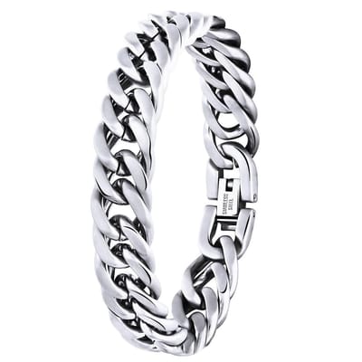 Lucardi Heren armband schakel mat - Staal - Armband - Vaderdag Cadeautje - 22 cm - Zilverkleurig
